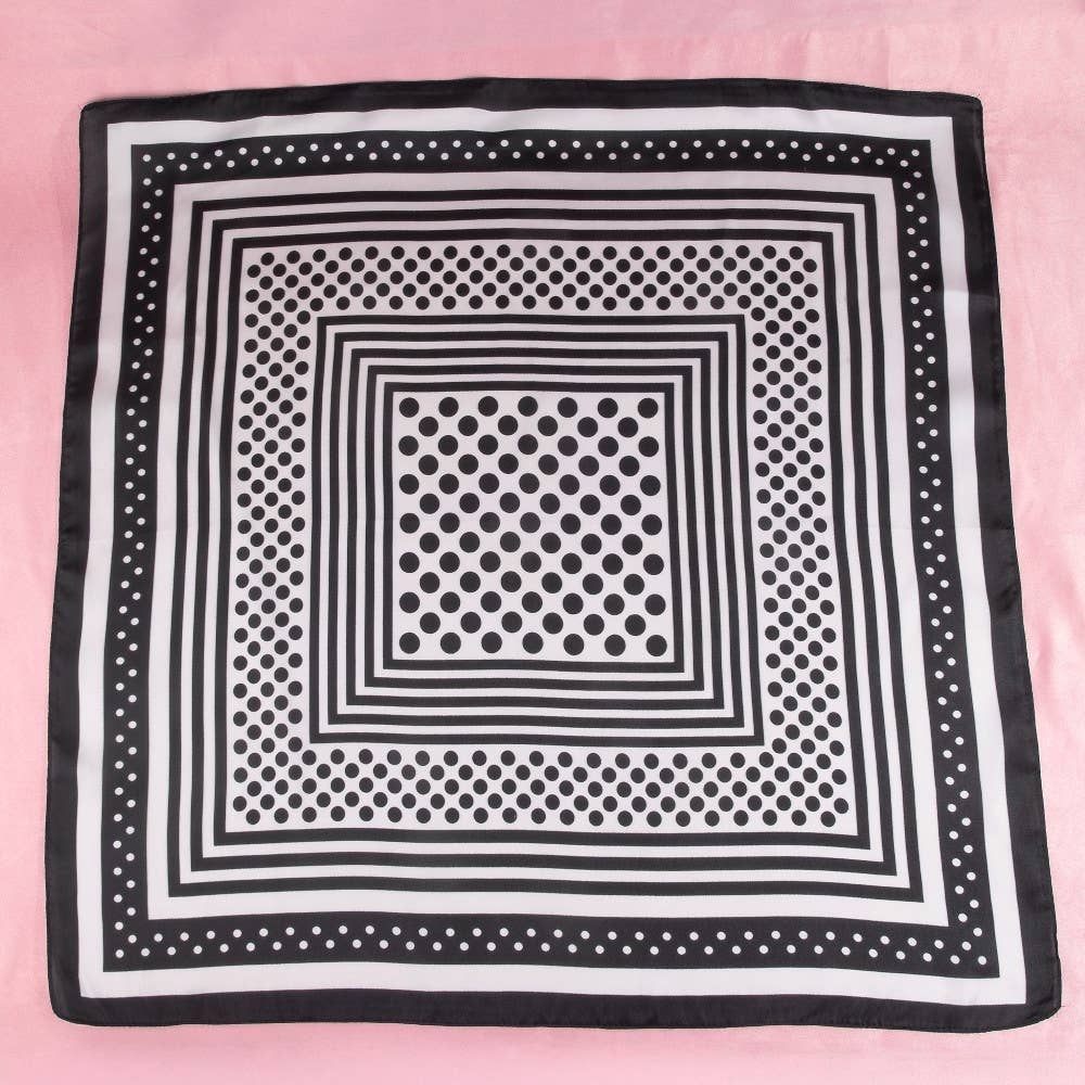 Polka Dot Concentric Square Print Satin Scarf: GN