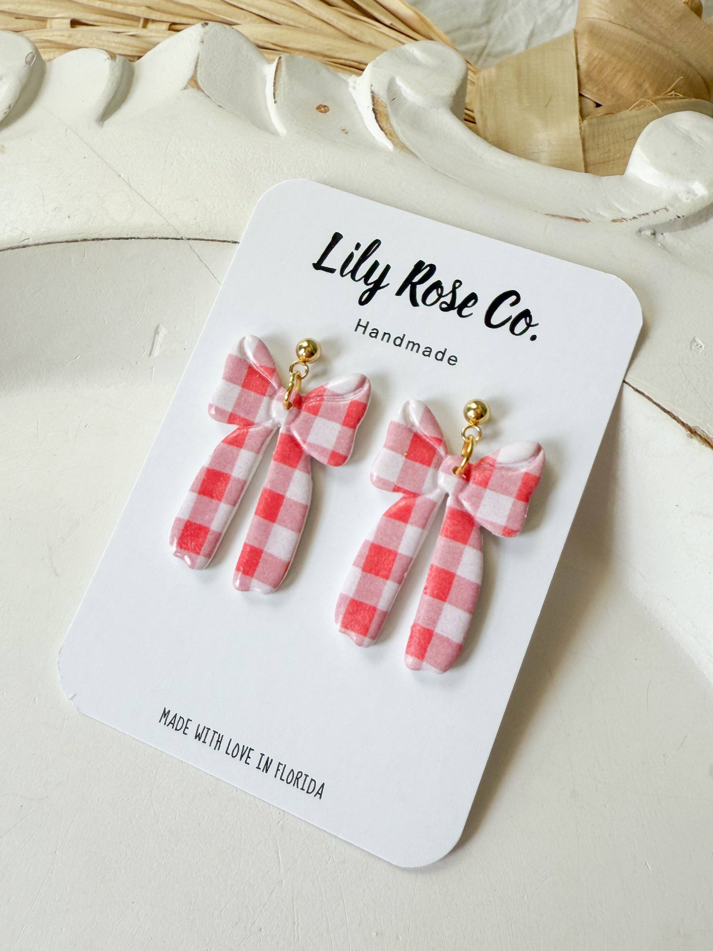 Red Gingham Bow Earrings