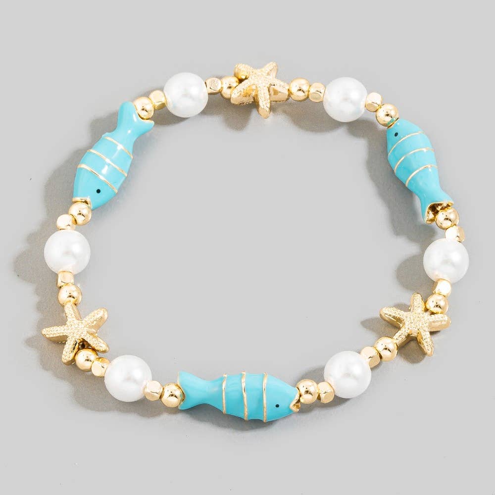 Fish Pearl And Starfish Chain Bracelet