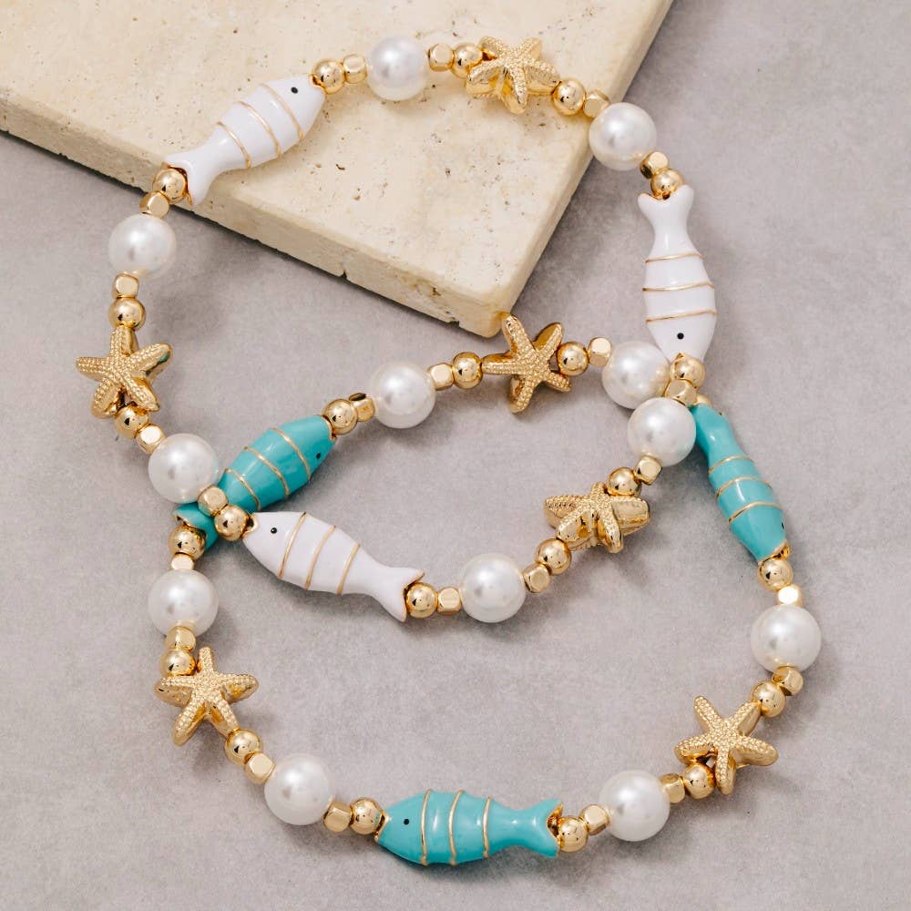 Fish Pearl And Starfish Chain Bracelet