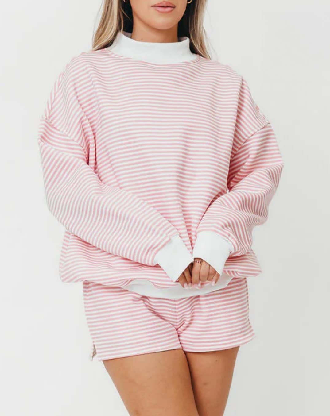 Oversized Mock Neck & Shorts : Pink / S