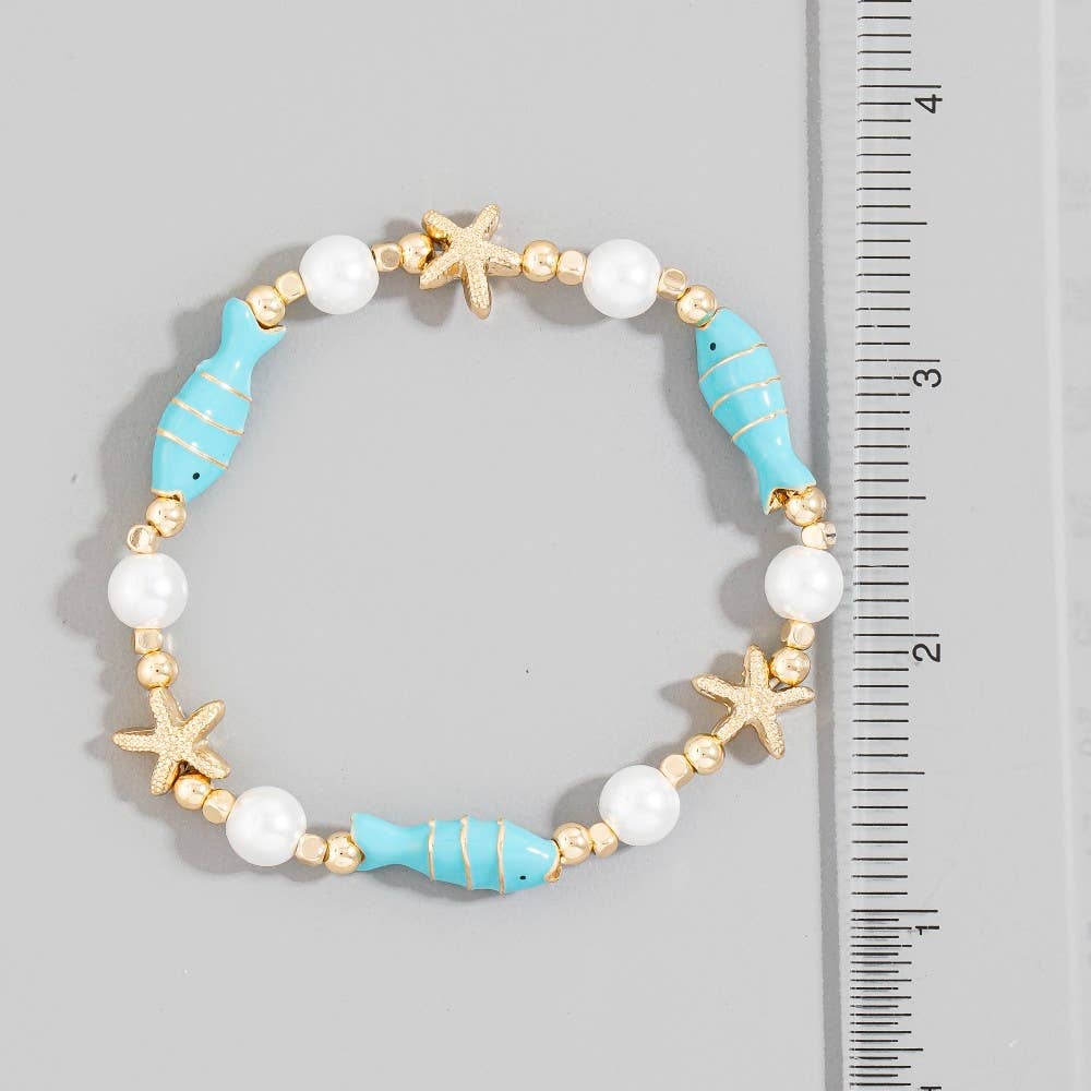 Fish Pearl And Starfish Chain Bracelet