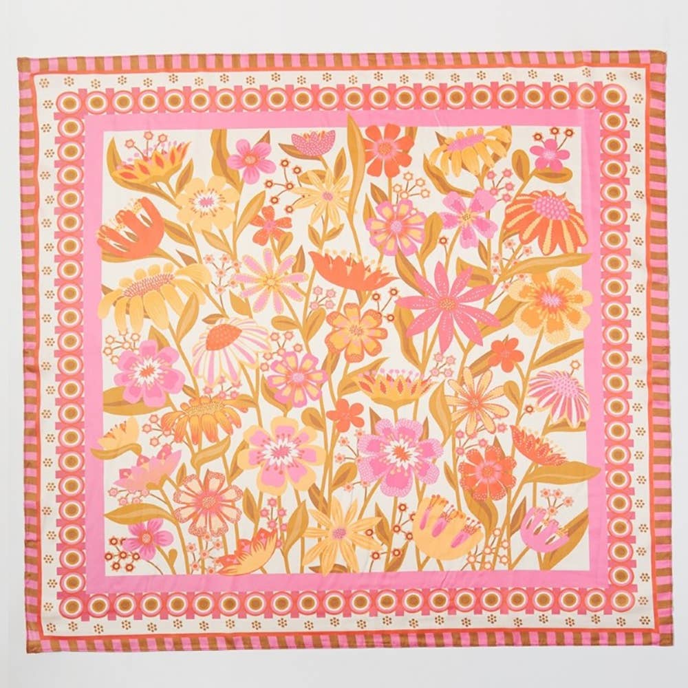 Pink Flower Print Square Bandana Scarf
