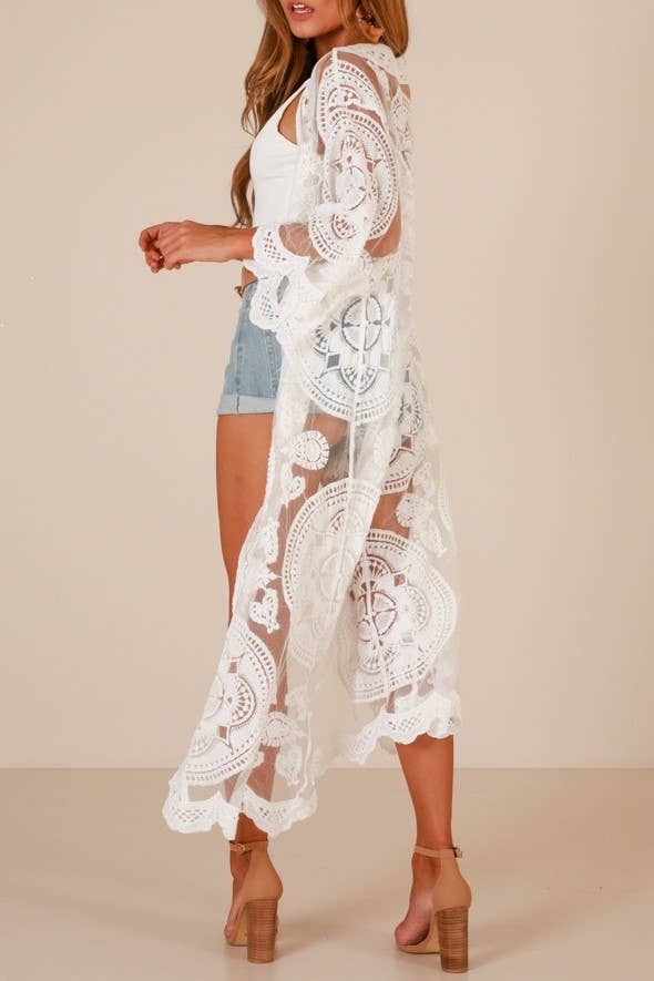 Boho Crochet Lace Cover Up - White