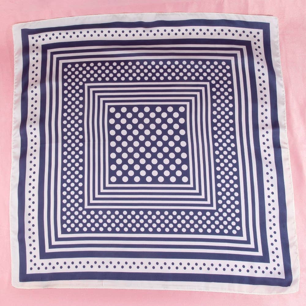 Polka Dot Concentric Square Print Satin Scarf: GN