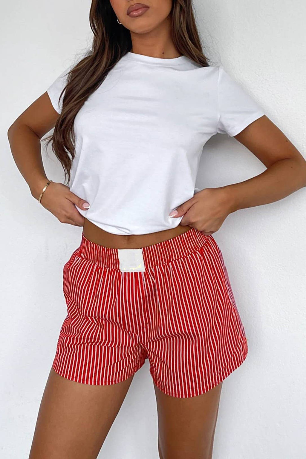 Multi-color Striped Relaxed Pull-On Boxer Shorts: Red / M