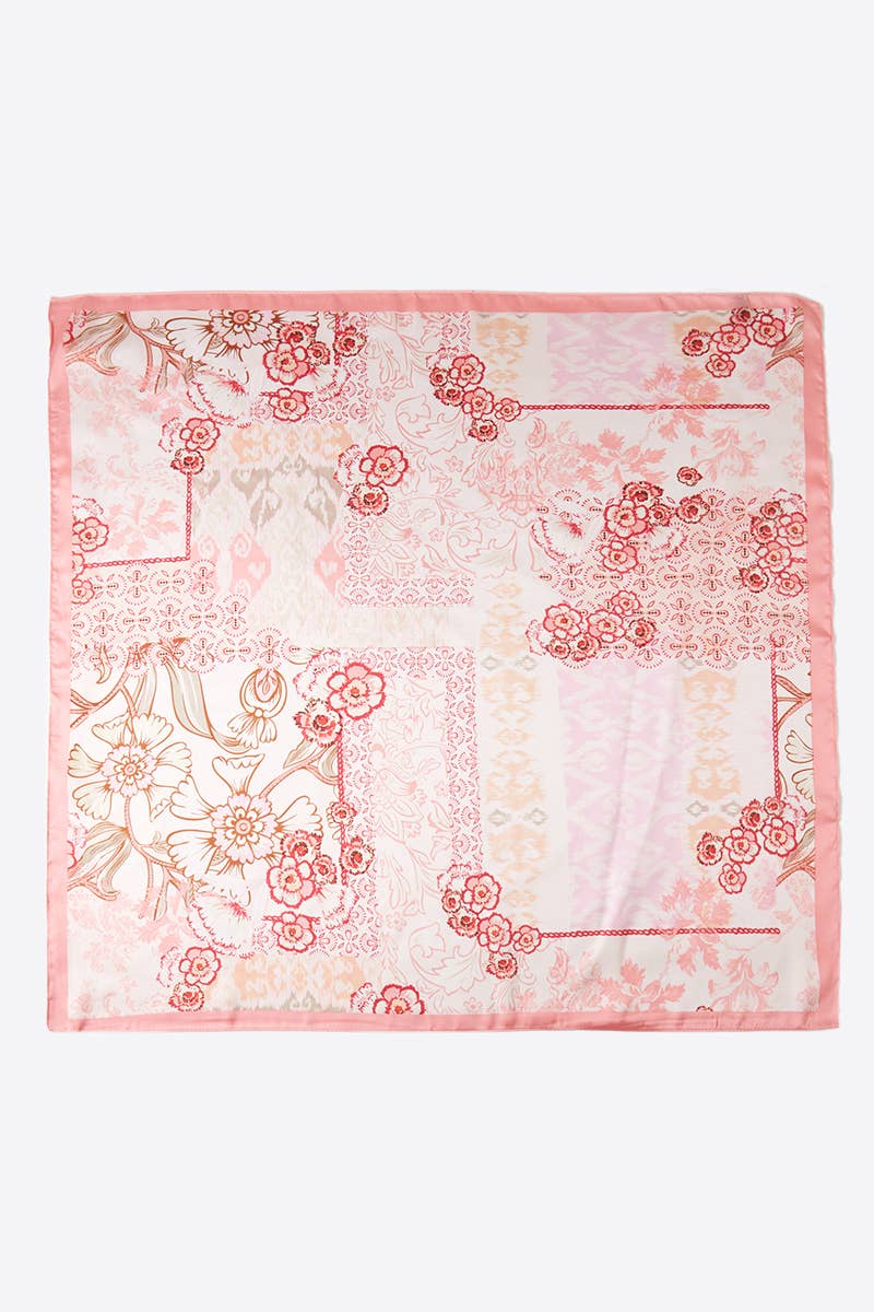 Abstract Floral Print Square Bandana Scarf