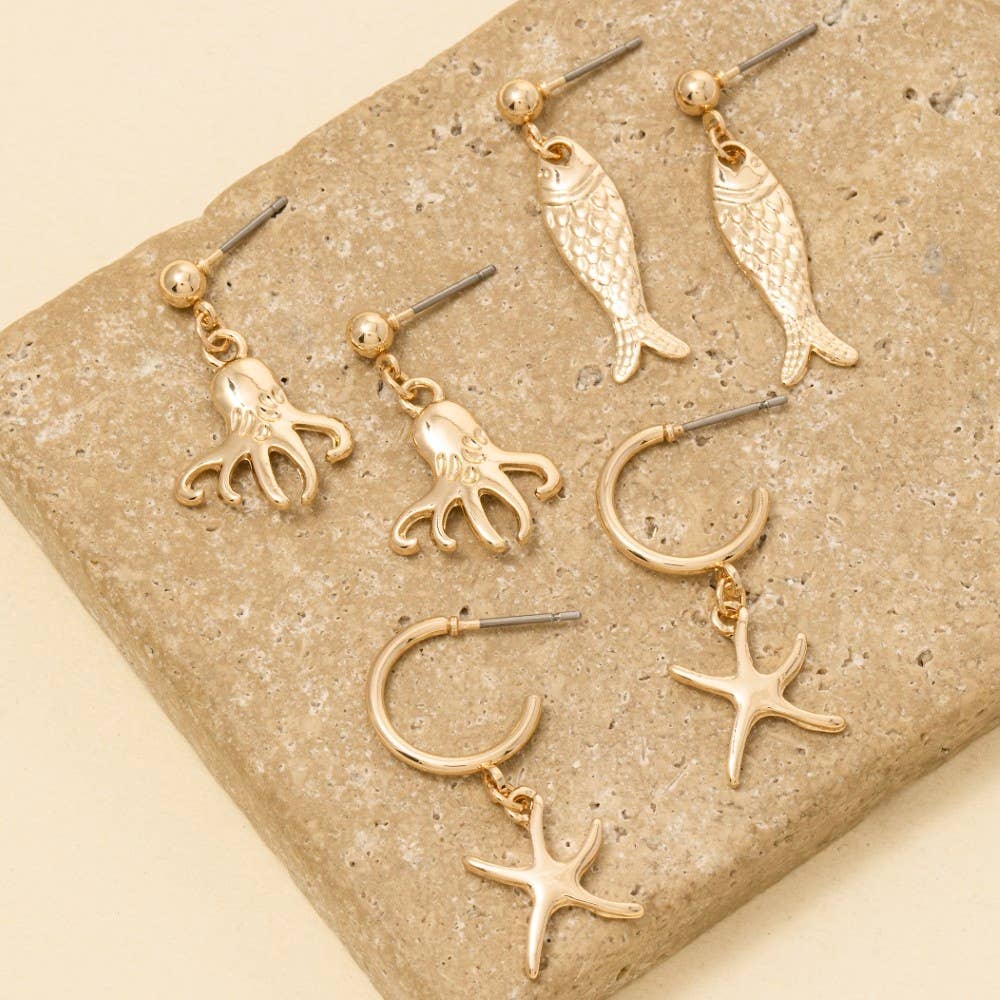 Sea Life Charms Hoop Earrings Set: GD