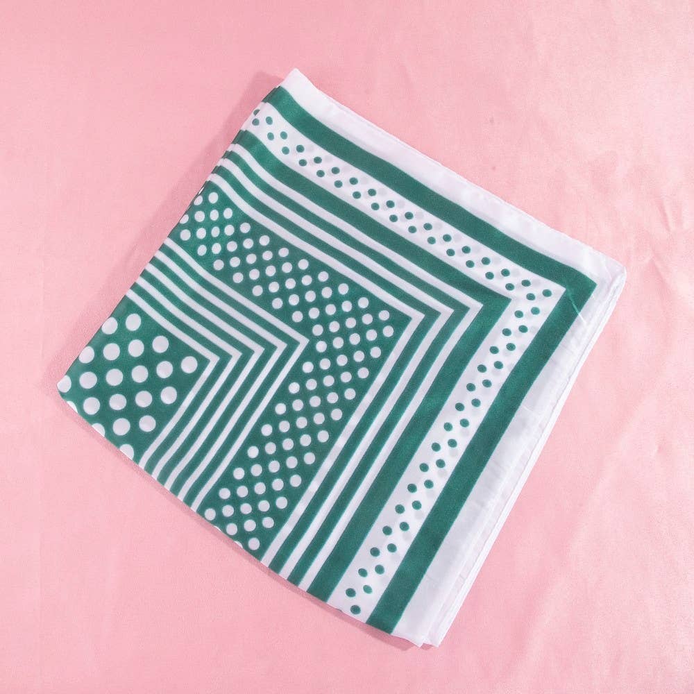 Polka Dot Concentric Square Print Satin Scarf: GN