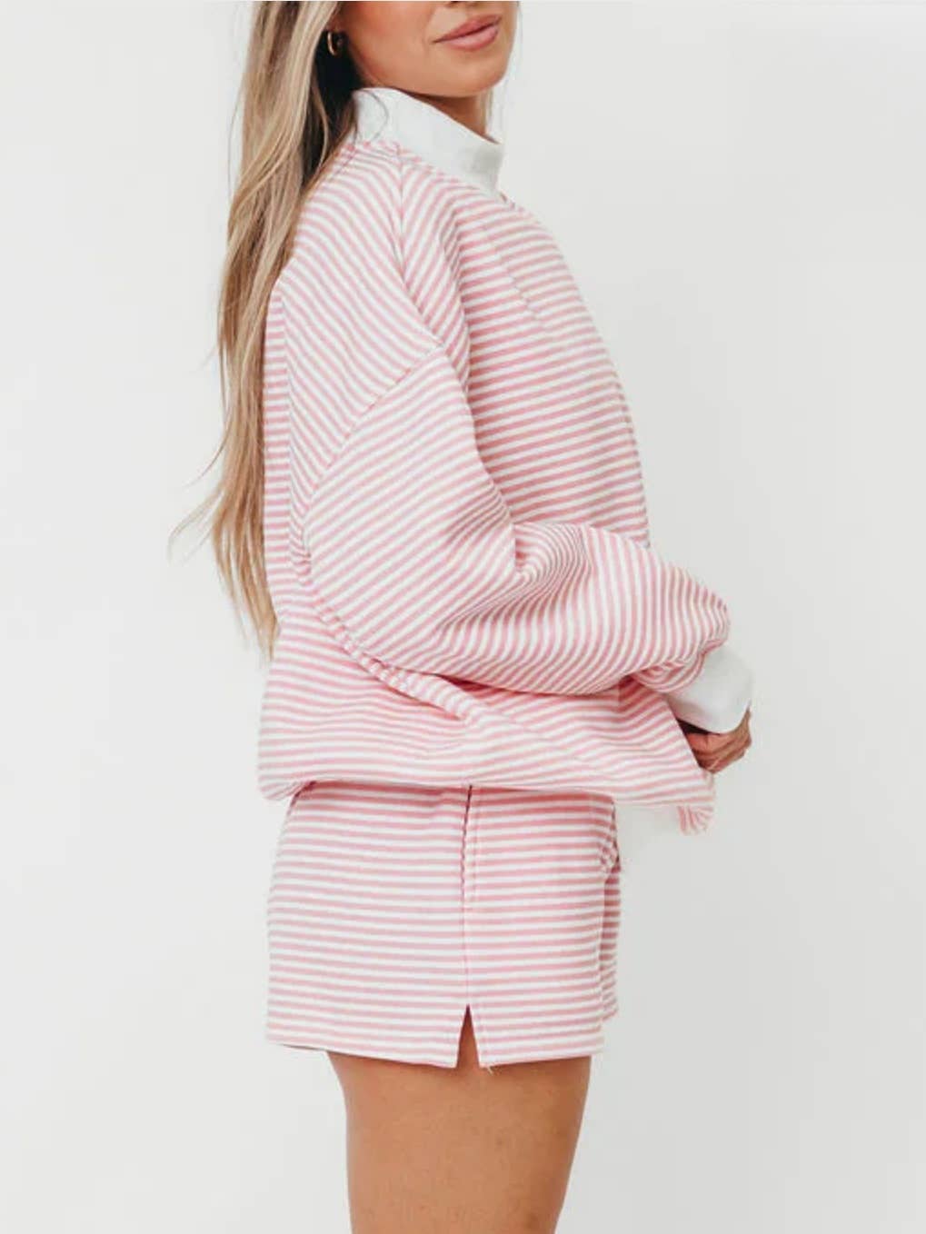 Oversized Mock Neck & Shorts: Pink / XL